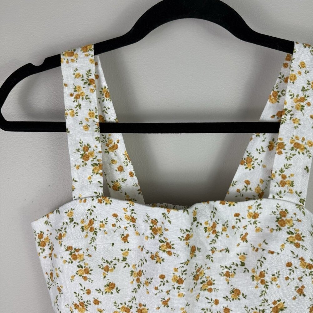 Reformation Darci Linen Top Floral Square Neck Corset Tank Ivory 4 FLAW - Picture 4 of 11